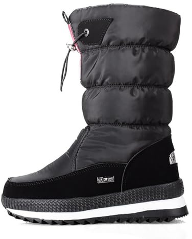 Dopo Sci Bambina Stivali Invernali Uomo Scarpa Invernale Donna Scarpe per La Neve Beige in Gomma Alti Canvas Nero 37