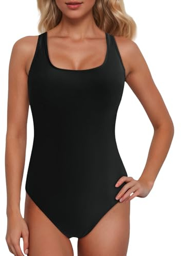 Generisch 2026 Bañador Deportivo Racerback con Color Block Mujer, Negro , L