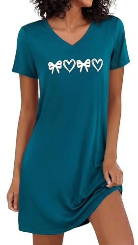 Litherday Chemise de Nuit Femme en Coton Été Robe de Nuit À Manches Courtes Vêtement de Nuit avec Doux d'intérieur Léger