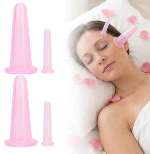 YAZWUR 4 Pcs Set de Ventosas de Silicona, Ventosas Faciales para Masaje Facial, Terapia Cupping para Relajación Muscular y Masaje Anticelulítico (Rosa)