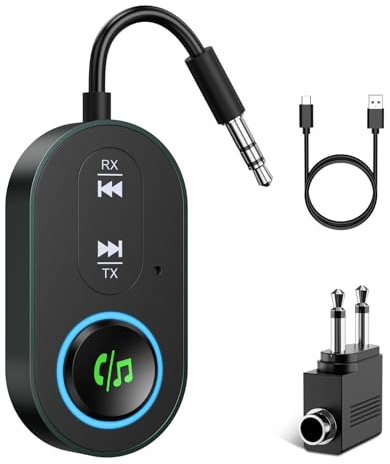 OQIMAX Bluetooth 5.3 Transmitter Receiver, Portable Bluetooth Airplane Adapter with Dual Connection, Hands-Free Calling, Wireless Bluetooth Audio Adapter for Home Stereo, Wired Headphones, TV
