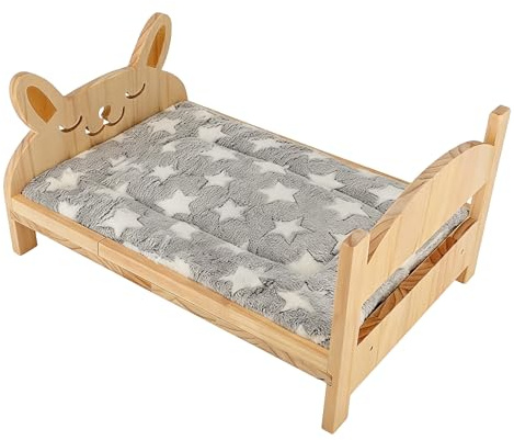 Jukeoiu Kaninchen Bett Holz, Meerschweinchen Hängematte, Abnehmbares Katzenbett Mit Weicher Decke, Für Igel Kleintier Welpen Hamster
