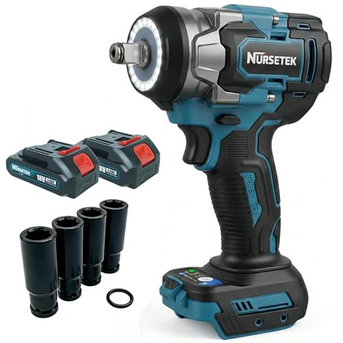 Cordless Impact Wrench with LED Light, 800N·m(700ft-lbs) Brushless High Torque Impact Gun for Makita 18V Battery, 1/2 Inch Electric Impact Driver with 4 Sockets, Variable Speeds for Car/Truck RV/Mower
