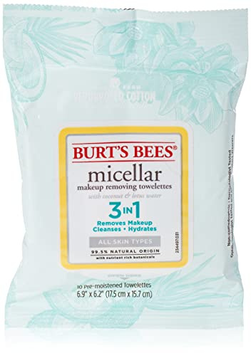 Burt's Bees Mizellen-Make-up-Entfernungstücher, Kokosnuss- und Lotuswasser, 10 Stück, 10 Stück