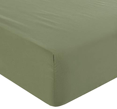PiccoCasa Solid Fitted Sheet, Bed Mattress Protector, Wrinkle, 110GSM Soft Brushed Polyester Microfiber Bed Sheet with 16 Deep Olive Green Double