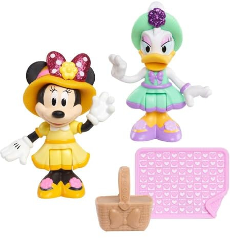 Just Play Disney Junior Minnie Mouse - Set di 2 personaggi mobili da collezione con cestino e coperta, Minnie Mouse e Daisy Duck Tea, 5 cm, a partire dai 3 anni in su