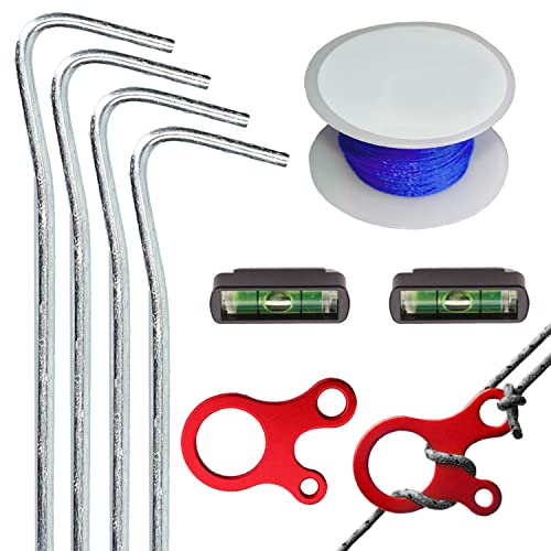 Maurerschnur Set bestehend aus Maurerschnur (Richtschnur) Maurerschnurspanner (Schnurspanner) mobile Schnurwasserwage und Erdnägel (Erdnagel)