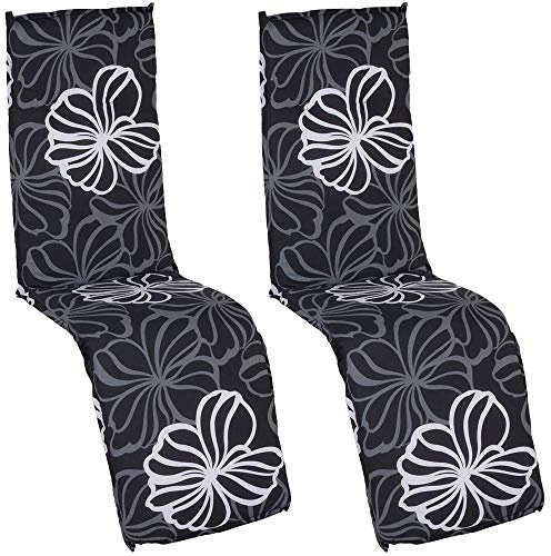 NYVI Auflage Barcelona für Relaxliegen/Relaxstühle 171x50 cm 2er Set Black Flower - Liegenauflage mit Komfortschaumkern und Bezug - Sitzpolster für Gartenliegen & Relaxsessel