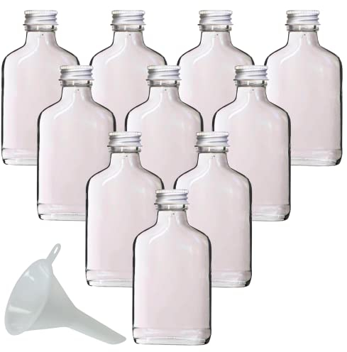 mikken 10 x Flachmann 100ml kleine Glasflaschen Geschenkflaschen Likörflaschen zum befüllen inkl. Trichter