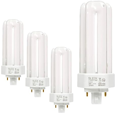 SLEEKLIGHTING 26 Watt T4 Tri Tube CFL 4 Pin GX24Q-3 Base Light Bulb 2700K 1600lm - Compact Fluorescent - Warm White Light 4pack