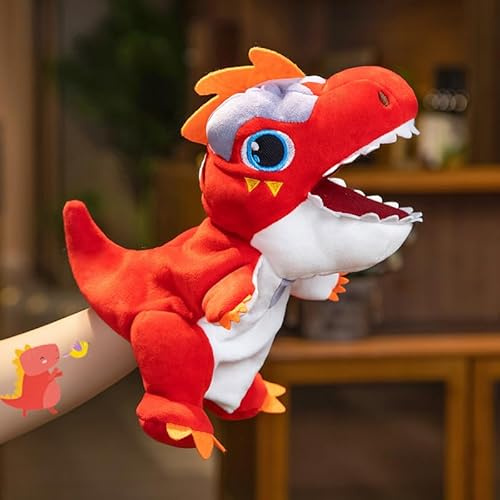 Cuteoy Plush Red T-Rex Hand Puppet Stuffed Animal Toy Open Movable Mouth Creative Role Play Storytelling Dinosaur Plushies Gifts for Kids Toddlers Birthday Christmas