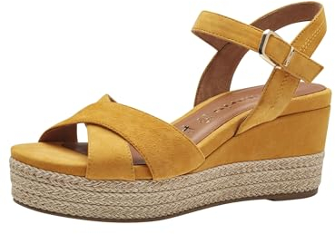 Tamaris Damen Plateau Sandalen Leder Keilabsatz Sommer; MANGO/gelb; 38 EU