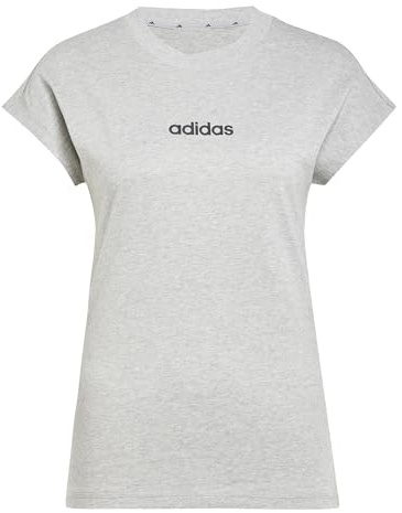 adidas Donna Essentials Linear Cotton Shirt, Medium Grey Heather/Black, M