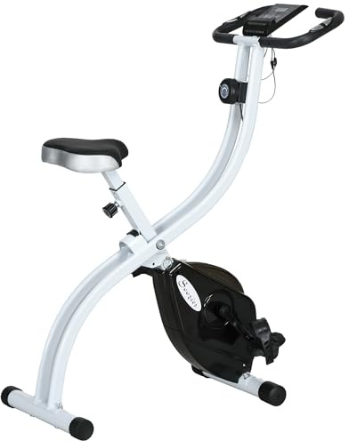 SPORTNOW Klappbarer Heimtrainer, Fitnessrad, Heimtrainer 8 magnetische Widerstandsstufen, verstellbarer Sattel, Griffe, LCD-Multifunktionsbildschirm, Tablet-Halterung, Stahl weiß