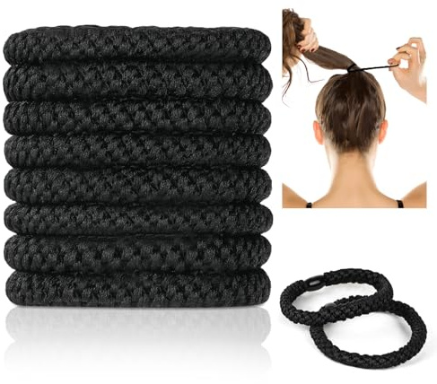 AOGOE Elastique Cheveux, 8Pcs Noir Chouchous Elastiques Sans Métal, Élastiques À Cheveux Doux Tissé Accessoire De Coiffure Stylé Accessoire De Coiffure Stylé Pour Cheveux Épais Et Bouclés