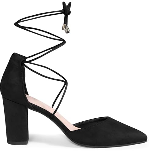 Perphy Pointy Toe Lace Up Court Shoes Chunky Heel Dress Pumps for Women Black 7 UK/Label Size 9 US