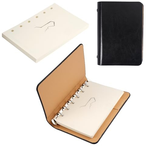 14,7 x 10,6 cm anteckningsbok i läder, A7-ringpärm, anteckningsbok, liten anteckningsbok med påfyllningsbart papper, ringpärm, anteckningsbok A7, anteckningar, planering, studier, resor och projekt