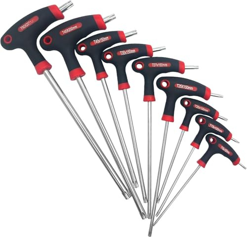 KEWAYO Juego de 9 llaves hexagonales Allen con mango en T métrico, llave de doble extremo Cr-V llaves Torx con mango en T, para bicicletas y reparación de máquinas