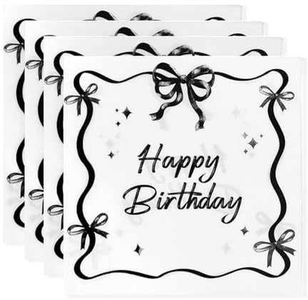 GoldRock Schleife Servietten Geburtstag Schwarz 33x33cm, 20 Stück Schleifen Happy Birthday Servietten, Bogen Geburtstagsservietten für Kindergeburtstag,Girl,Mädchen,Frau,Birthday Deko Papierservietten