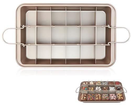 Brownie Backform, Backblech Brownies mit 18 Trennwänden Kuchenblech Quadratische Backform Verstellbar Backformen mit Antihaftbeschichtung für Backen von Kuchenkeksen Karbonstahl