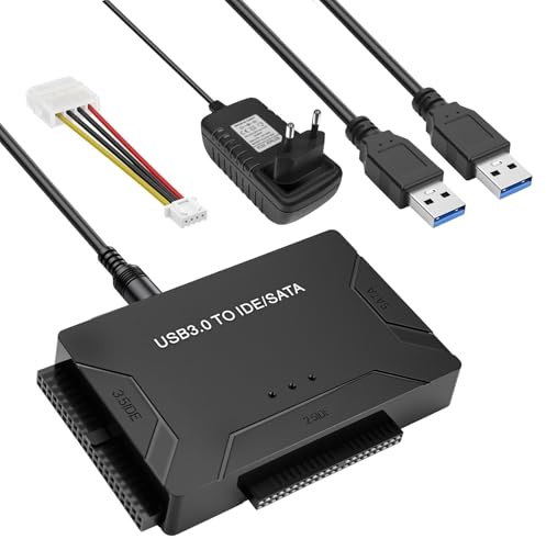 LIDOUYA USB 3.0 SATA Adapter und Festplatte Auslesen Adapter, 5Gbps Festplattenadapter USB für 2,5''und 3,5''SATA HDD & IDE HDD, Kompatible Windows/Linusx/Vista/XP mit netzschalter unterstützt