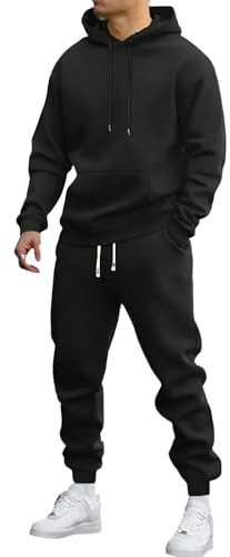Completo felpa con cappuccio e pantaloni della tuta da uomo, tuta da uomo in pile con cappuccio, 2 pezzi, caldo completo sportivo felpa e pantaloni della