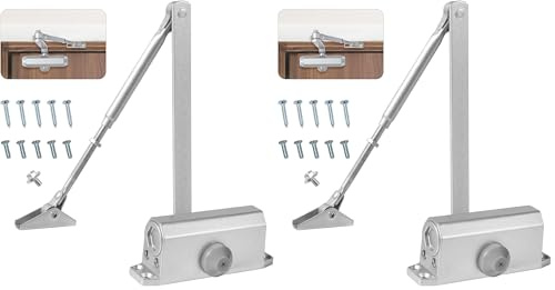 Vinabo Hydraulischer Türschließer Automatik mit Puffer, Einstellbar für Gewerbliche und Private Zuhause 15-45 kg, Silber (Packung mit 2)