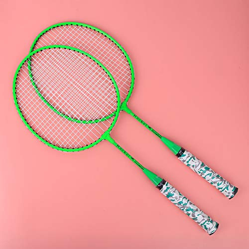 ZDETGU Badmintonracket för Barn med 2 Bollar Utomhussportleksak för Nylon och Järnlegering Fluorescerande Färger för Enkel Synlighet Förälder-barn Bindningsaktivitet Inkluderar Skyddsöverdrag