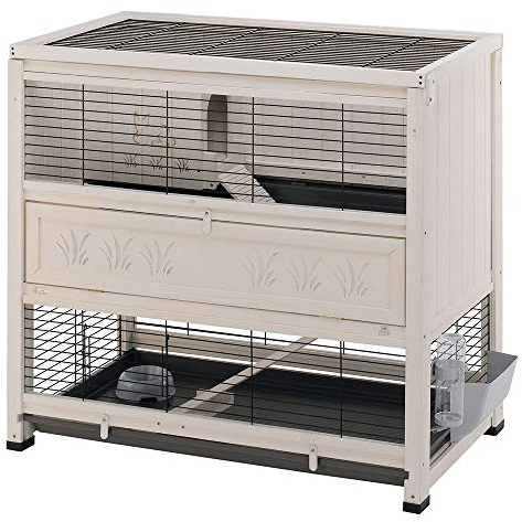 Ferplast Indoor Kaninchenstall, Hasenheim Cottage aus FSC-Holz, für Kaninchen und Meerschweinchen, Zwei geräumige Etagen, Zubehör inklusive, 108 x 67 x h 102 cm.