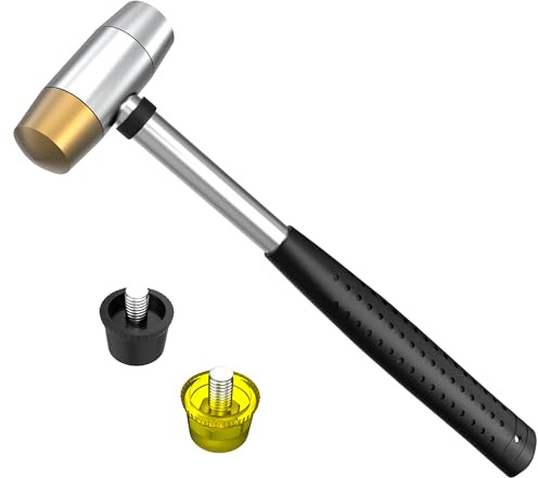Small Brass Hammer with 4 Interchangeable 1-Inch Heads: Brass, Nylon, Aluminum, Rubber, Hammer Mallet for Jewelry, DIY Projects and More