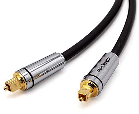 AKORD Silver Premium TOSLINK Gold Plated High Resolution Professional Digital Optical Audio Cable - 24K Gold-Plated. Suitable for Blu-Ray, DTS, Dolby Surround, DVD, PC, PS3, XBOX, PS4, PS5, XBOX S, XBOX ONE (5 Metre)