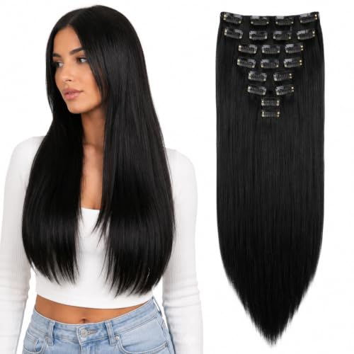 CAISHA XL 60cm 7er CLIP IN EXTENSIONS Haarverdichtung Schwarz CE1