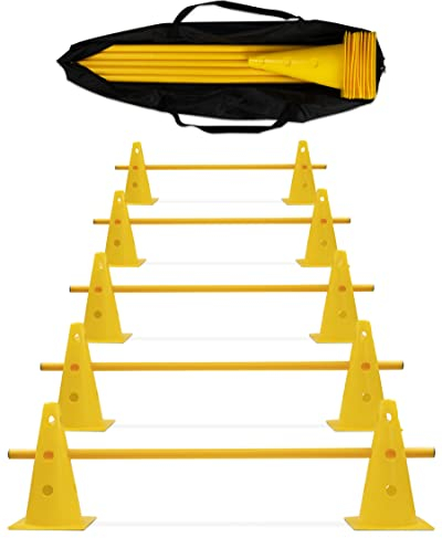 SPORTIKEL24 Cavaletti-Hürden 5er-Set – Gelb/Gelb – mit Tragetasche – für Agility, Reha & Kindersport – höhenverstellbar & mobil