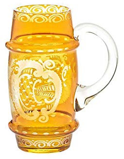 CRISTALICA Bierkrug Bierseidel Glas Yellow Queen hochwertig 400ml gelb geschliffenl