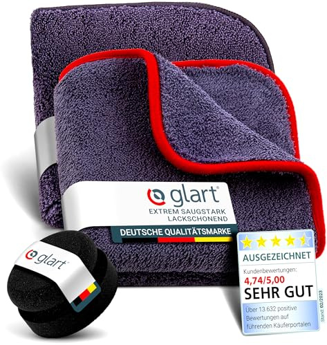 Glart 44TPP6 3-piece Car Polishing Kit: Microfibre Cloth, Sponge, Drying towel. Instead of Polishing Machine, Anthracite/Black | 2 x 40 x 40 cm cloths, 1 x polishing puk diameter 9 x 4.5 cm, 80% polyester/20% polyamide, for leather and plastic, reusable