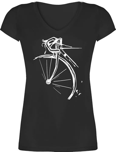 T-Shirt Damen V Ausschnitt - Bekleidung Radsport - Fahrrad Geschenk Rennrad I Radfahren Geschenk - L - Schwarz - Radfahrerin Tshirt fahrradoutfit Frauen Bike Rad Shirt radshirt Radsport-Bekleidung