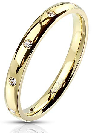 TATA GISELE © Bague Femme en Acier Inoxydable Doré - Anneau Incrusté d'Oxydes de Zirconium - Largeur 3 mm (59)