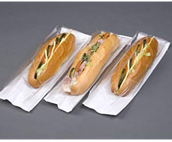 Compostable Baguette Paper Bags for Food Use PLA Film Fronted 4 x 6 x 14 / 100mm x 150mm x 355mm - Environmentally Friendly (50)