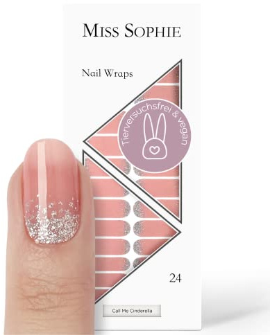 Original Miss Sophie Nagelfolien Call Me Cinderella I 24 ultra-dünne Nagellack-Streifen mit Glitzer I Für Finger- & Fußnägel I Hält auf Natur- sowie lackierten, Acryl-, Gel- & Shellac-Nägeln