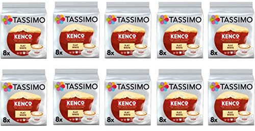 Tassimo Kenco Flat White Coffee Pods - 10 Packs (Total 80 Flat White Milky Coffee Drinks)