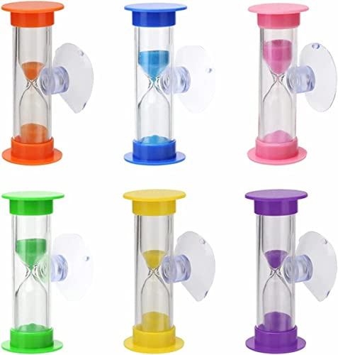 Sanduhr Timer,3 Minuten Kinder Zähneputzen Timer Mit Saugnapf Dekoration Handgemachte Sanduhr Kinder Zähneputzen Timer-6pcs Set