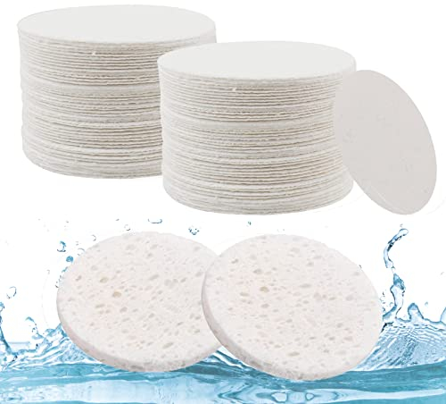 Lanjue 60 Count Facial Sponges Cleansing, White Compressed Face Sponges Cleansing Natural Wood Pulp Cotton Face Washing Sponge Cosmetic Sponges for Makeup Removal Exfoliating(2.5 Inch)