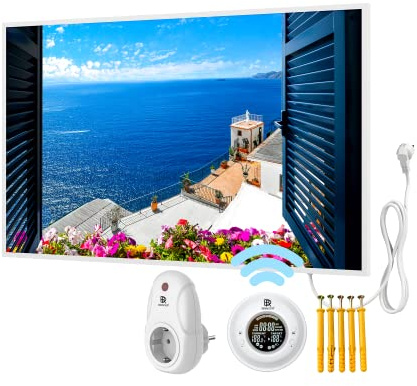 BR Bringer® Bild-Infrarotheizung 800 W mit Rahmen Thermostat Sorrento | Bildheizung mit UV-Druck, mit Rahmen - Motiv Sorrento, 100x60 cm - mit Thermostat und Fernbedienung