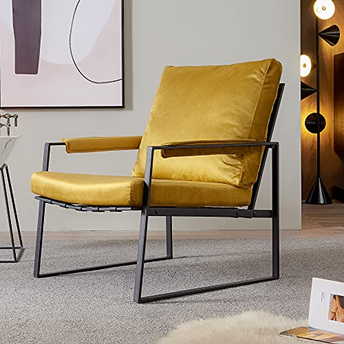 ZYLOYAL10 Moderner Relax Einzelsessel mit Samtkissen Sessel Polstersessel Stoff Lounge Clubsessel Fernsehsessel (Gelb)