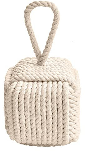 Pomeat Decorative Door Stop, Sailors Knot Rope Door Stop, Nautical Door Stop, Weighted Door Stopper, Heavy Doorstop for Bedroom, Living Room Door, Window Wedge, Bookend 5.2 inch (White)