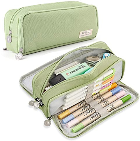 Federmäppchen Mäppchen Federmappe für Teenager Mädchen, Aesthetic Grüool Stuff Etui Stifte mit 3 Fach, Große Kapazität Federtasche Pencil Case Grhulsachen für Jungen Grhule & Büro (Grün)