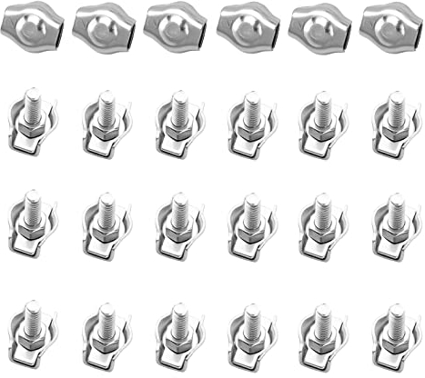 SyiXute 24 Pcs Simplex Clamps,M2 Wire Rope Clamp,Stainless Steel Single Bolt Cable Clamp for 2mm Rope