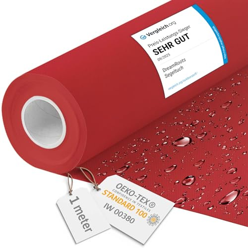 DreamRoots Segeltuch Wasserdicht - Polsterstoff Meterware 160 cm breit - Wasserabweisender Stoff 220 g/m2 600D - Markisenstoff Wasserdicht Meterware Rot 1M
