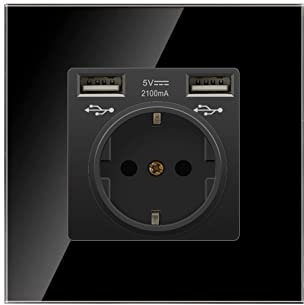 Btstil Gla - Prise Schuko avec ports USB - Prise murale avec charge rapide - Port USB/type C - Contact de protection - Prise murale (1 CA + 2 USB, noir)