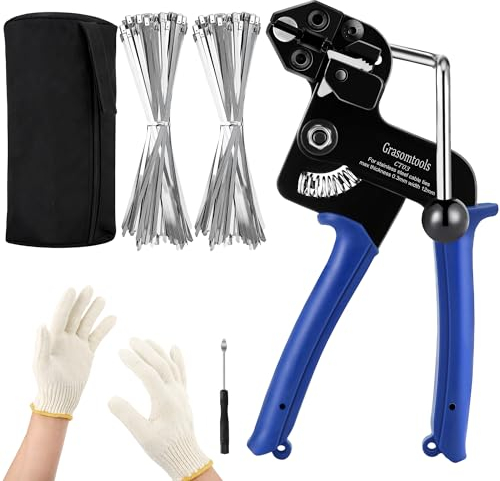 Kit de pistolet à attache en métal 200 pièces, pistolet à attache de câble en acier inoxydable, outil de tension et de coupe réglable avec 200 attaches de câble en acier inoxydable 304 autobloquantes